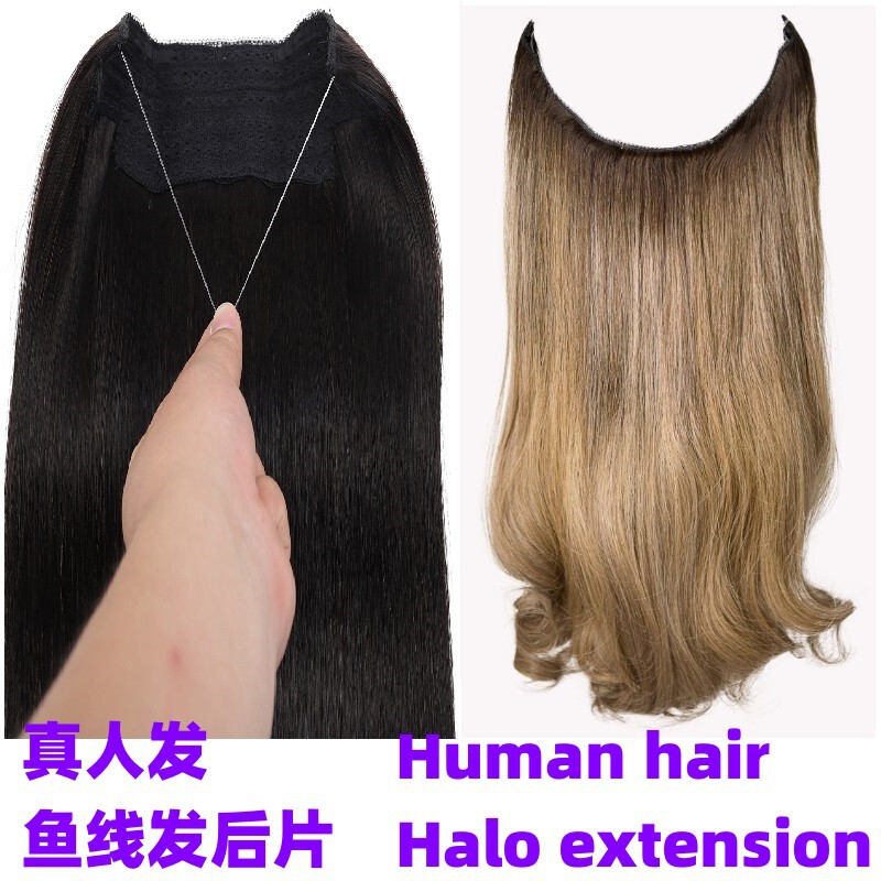 Fishing line hair after Piece Adjustable wholesale real person hair silk wig fishing line hair after piece black wig long hair straight hair