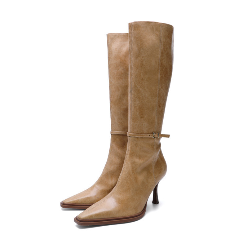 Za2024 Autumn and Winter New Small Square Toe Brown High-Heeled Boots Retro Style Mid-High Knight Boots Stiletto Fashion Boots Za2024 Autumn and Winter New Small Square Toe Brown High-Heeled Boots Retro Style Mid-High Knight Boots Stiletto Fashion Boots