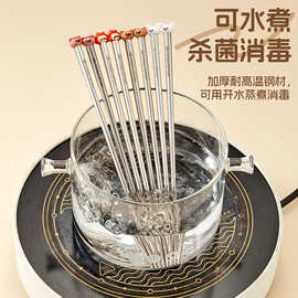 熊家族316不锈钢筷子防滑防霉家用耐高温六角方筷创意食品级餐具