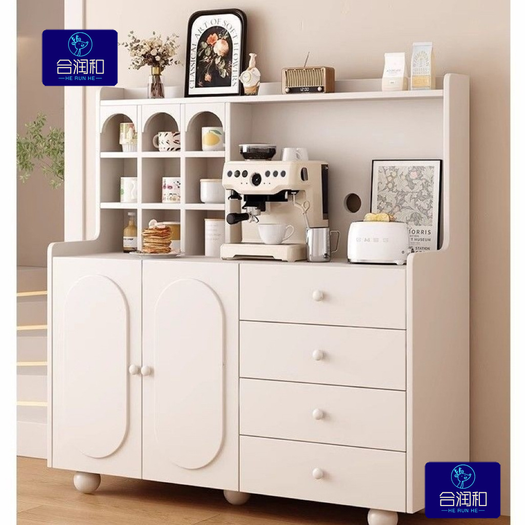 Cream Style Solid Wood Sideboard Against the Wall Restaurant Storage Cabinet Kitchen Cabinet Simple Living Room Tea Cabinet