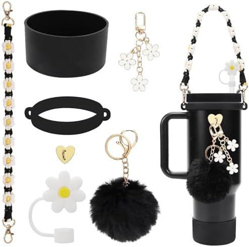 Nuevos productos Stanley taza de agua de mano cadena de taza de flores colgante de amor Begonia gorra de paja bola de peluche llavero