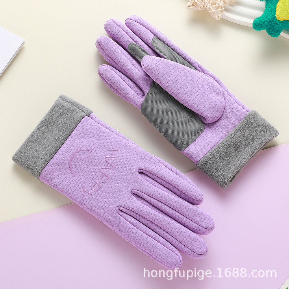 Guantes para niños de otoño y invierno para montar al aire libre con vello a prueba de viento y frío para hombres y mujeres con dedos enteros lindos guantes de motocicleta calientes