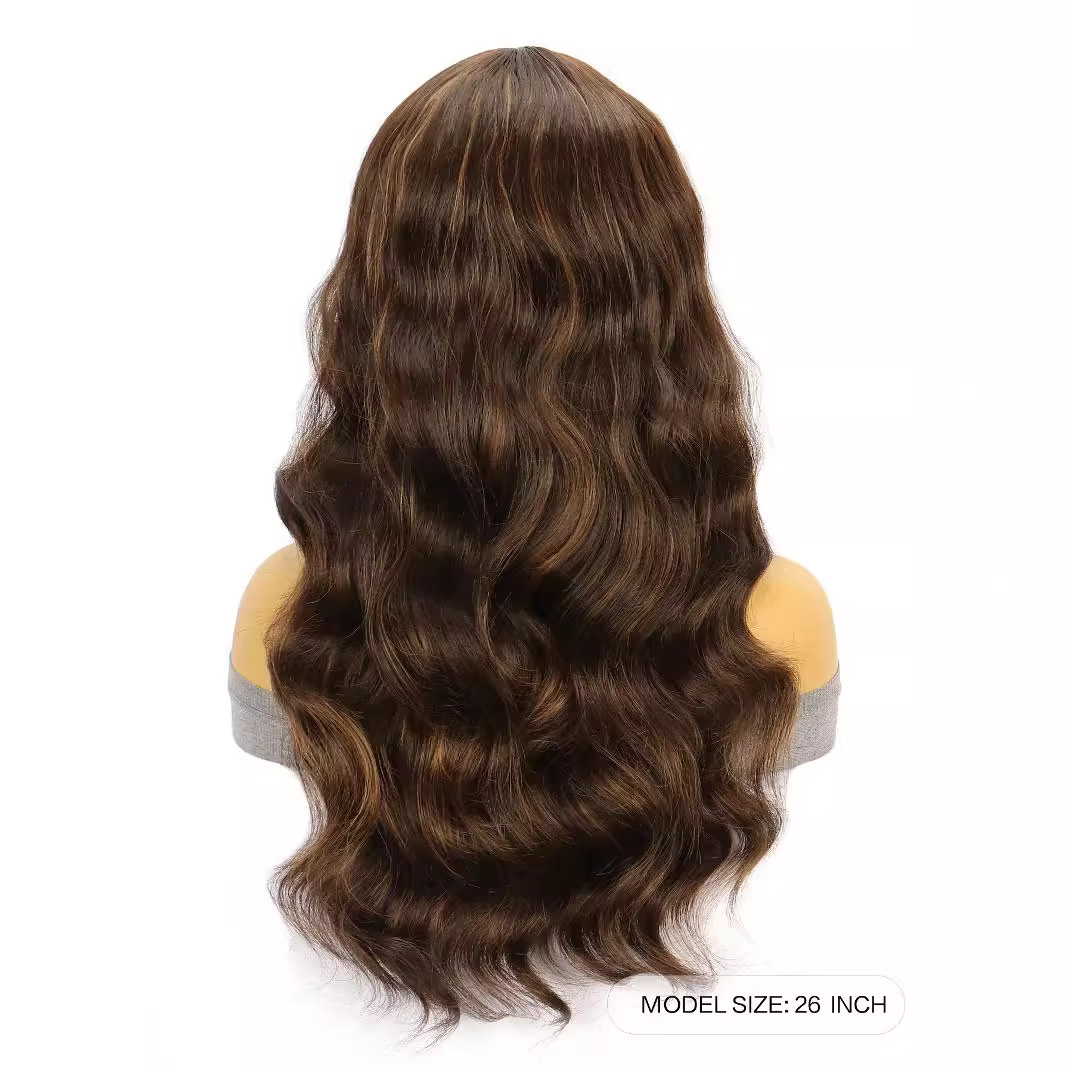 Amazon nuevo marrón onda grande largo rizo pelo de fibra química frente encaje señoras peluca pequeño en stock