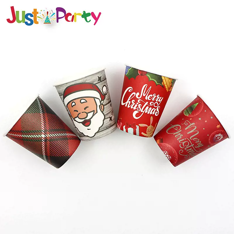 圣诞老人图案一次性纸杯餐具制作生日派对纸杯批发广告杯子