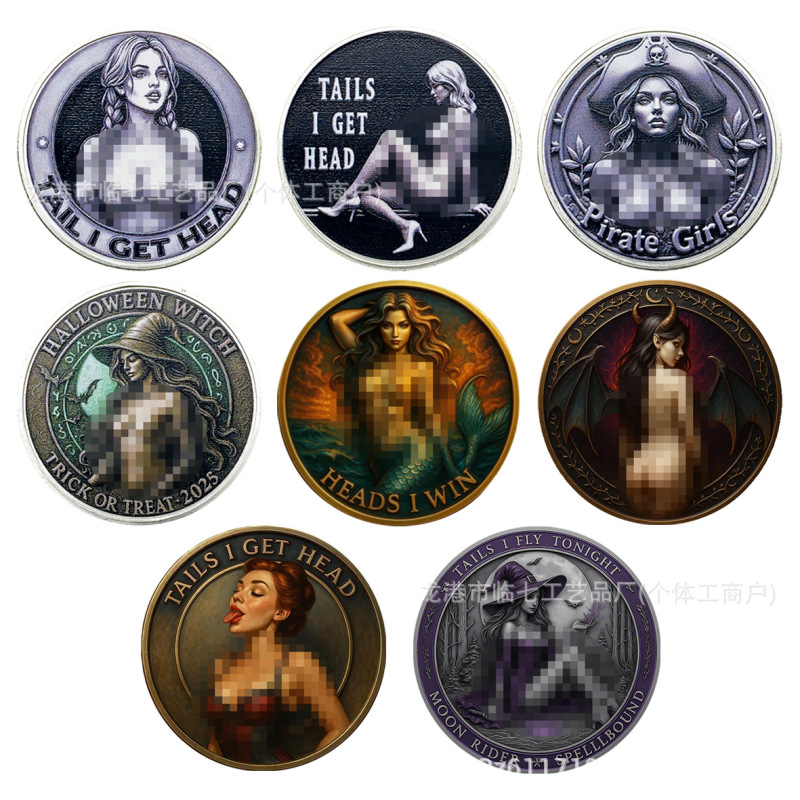 Cross-Border Creative Surprise Commemorative Coin 2D Color-Printed Little Devil Girl's Seductive Mermaid Collectible Desktop Ornament Cross-Border Creative Surprise Commemorative Coin 2D Color-Printed Little Devil Girl's Seductive Mermaid Collectible Desktop Ornament
