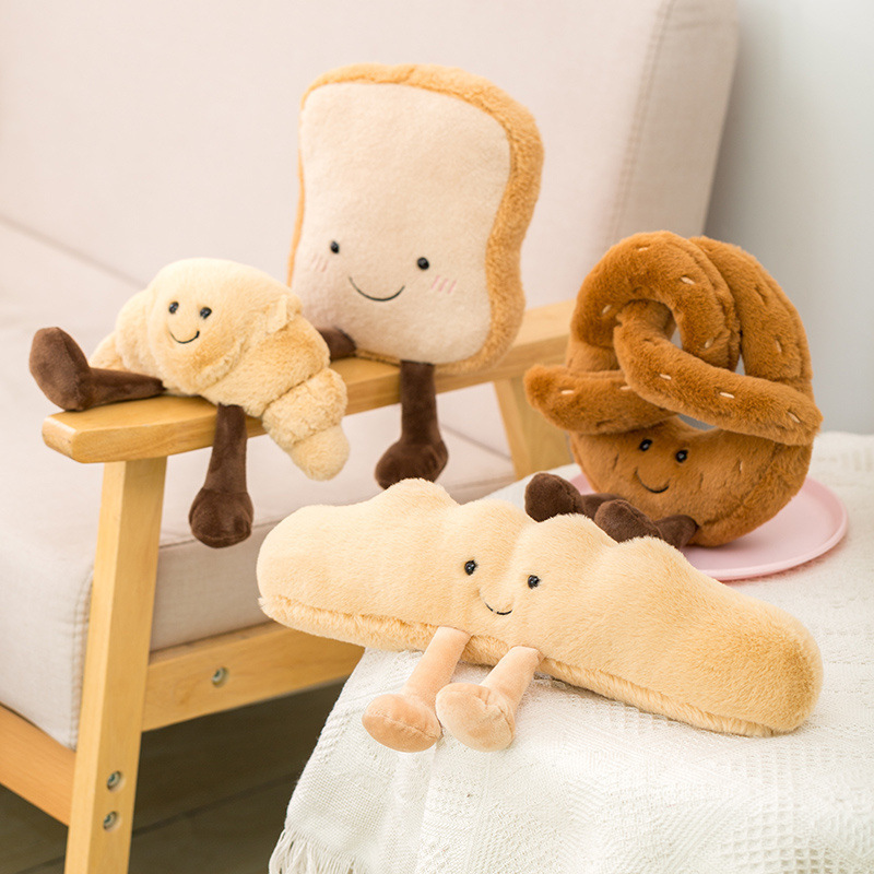 Simulación de tostadas pretzel almohada juguetes de peluche al por mayor transfronterizos bocadillos pan cuento muñeca calmante colgante