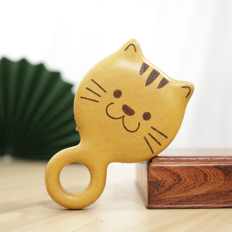 铁苏木小猫指环气垫梳可爱猫咪气垫梳按摩穴位长短发便携实木无漆|undefined