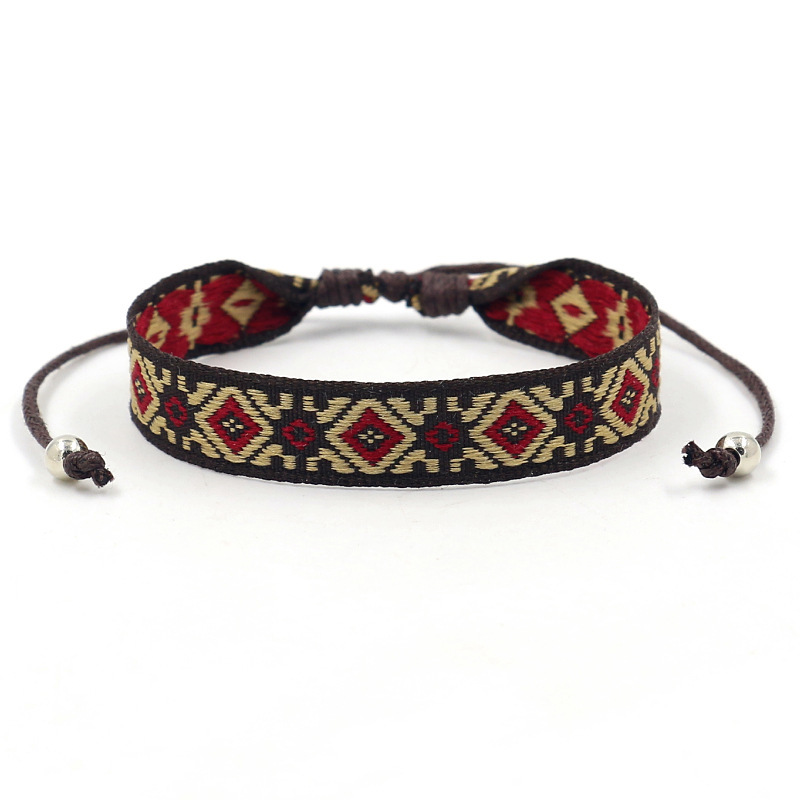 2022 new ethnic style jacquard geometric ribbon lace bracelet personalized adjustable color wrist strap