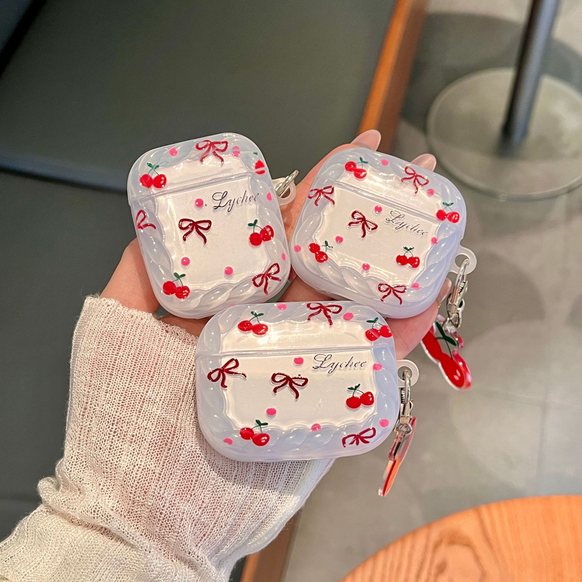 Cureable arco de cereza ondas de encaje de cáñamo para Apple Airpods4 caso de auriculares bluetooth pro3 image 4