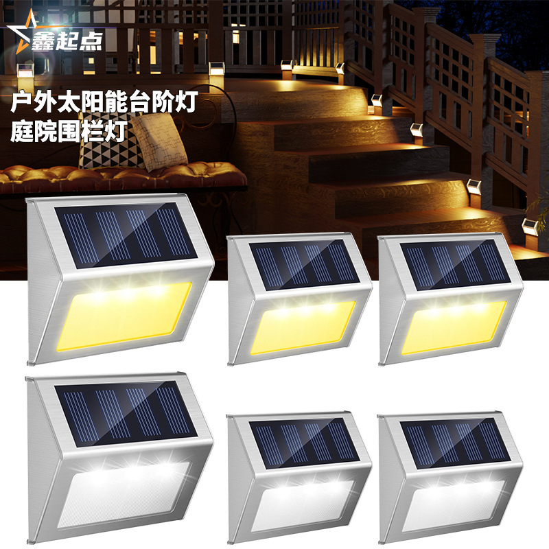 Cross-Border Solar Led Wall Light Waterproof Stainless Steel Step Light Courtyard Railing Walkway Stair Light No Wiring Required