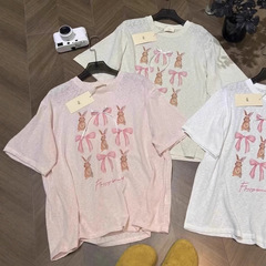 工場在庫外国貿易韓国弓ウサギ漫画かわいい半袖 Tシャツ女性の夏のルーズレイジースタイルトップ