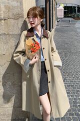 韩系复古撞色休闲风衣外套女春秋款2025新款气质英伦风中长款大衣