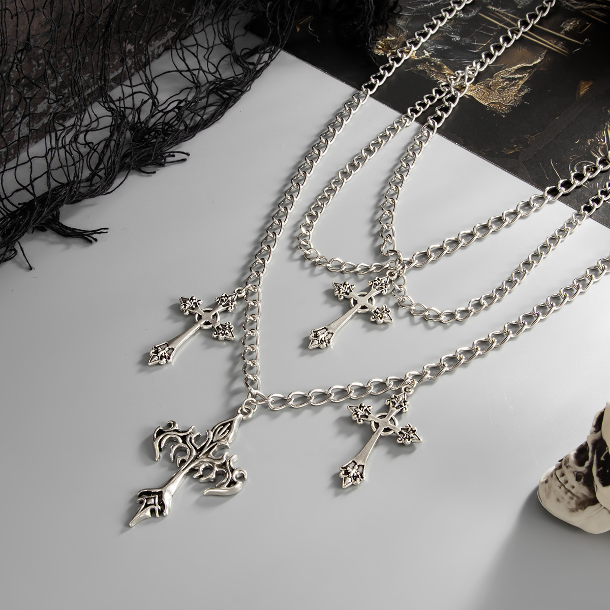 54g Weight Iron Pendant Material Layered Necklaces Classification Iron Chain Material 1 Piece Quantity Weekend Occasion Iron, Zinc alloy Material Cross Pattern Women's Gender Simple Style, Classic Style Style Dark Punk Cross Pendant Necklace Set For Women Exaggerated Stacking Cool Sweet Clavicle Chain Jewelry Geometric Pattern Alloy Zinc 24