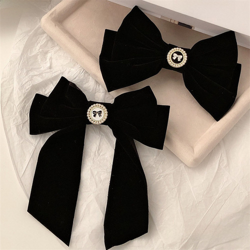 Elegant Retro Black Velvet Bow Hair Clip for Women, Large Size, Occipital Hair Clip, Hairpin, Top Hair Accessory