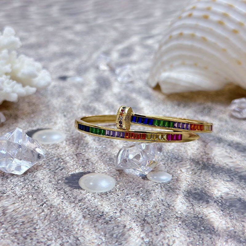 Women'S Gender Plating, Inlay Design Fashion Solid Color Copper Zircon Bangle In Bulk