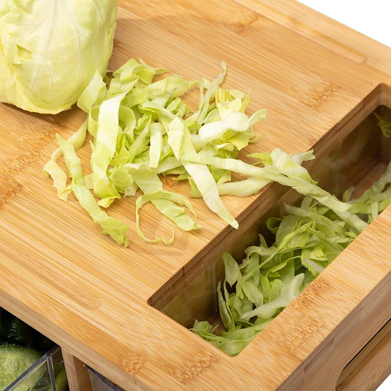 実木竹製まな板長方形キッチン木竹まな板プラスチック容器箱まな板付き食品貯蔵物付き|undefined