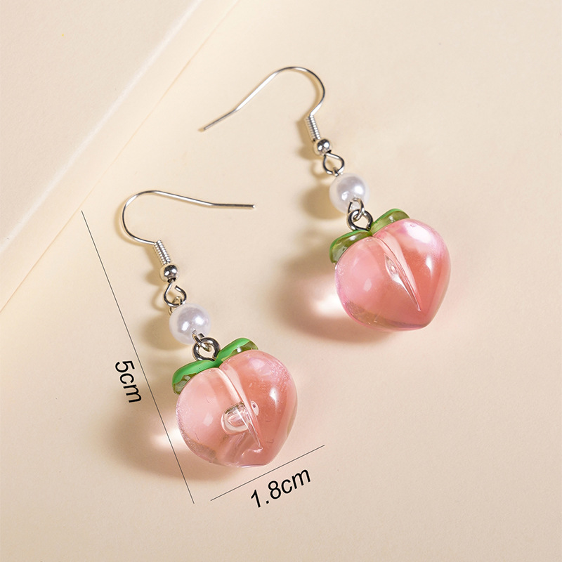 1 Pair IG Style Sweet Leaf Peach Epoxy Pearl Plastic Resin Drop Earrings display picture 4