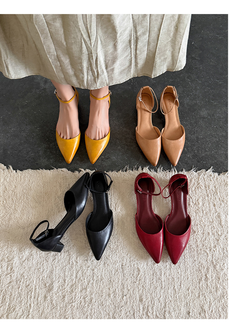 Sandal nữ mũi nhọn quai ngang gót vuông 3,5 cm phong cách Hàn Quốc — đen chi tiết 3