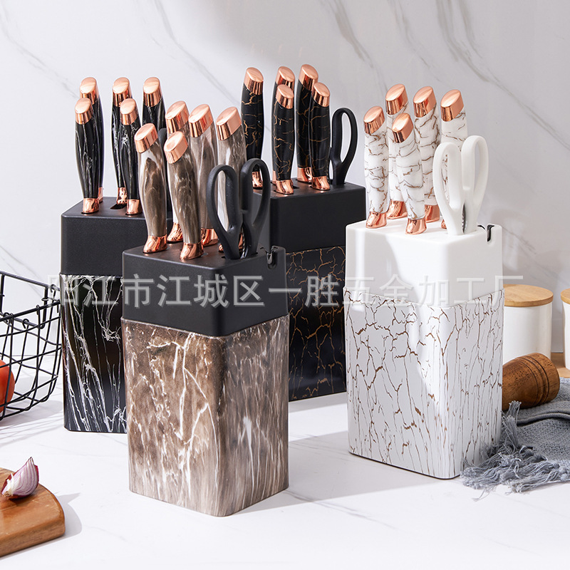 【定制】亚马逊刀具套装15件套彩木柄钢头刀套装带木刀座礼品刀具详情5