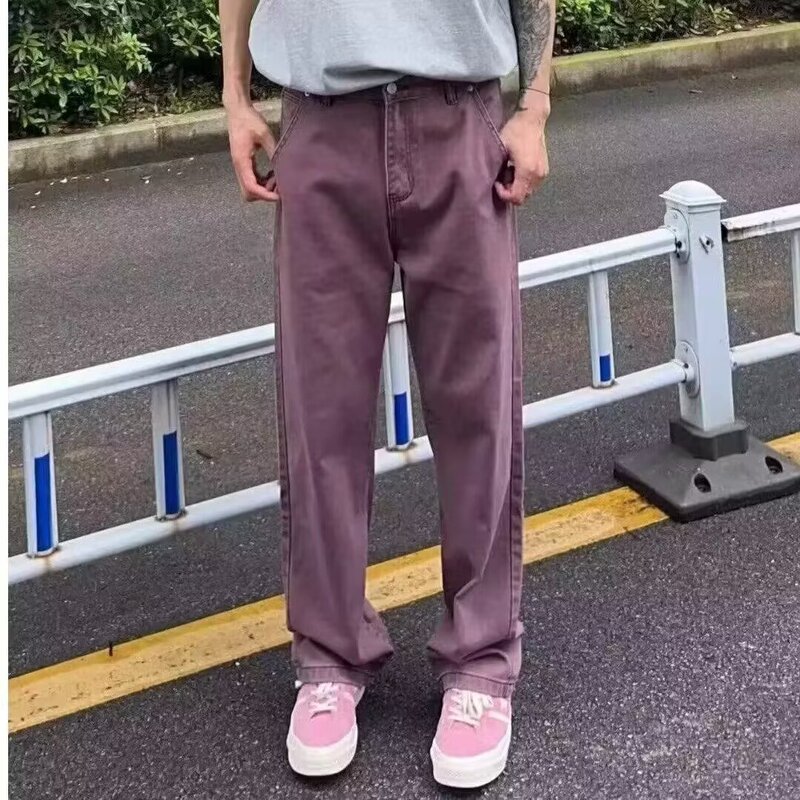 Purple Jeans for Men, Summer Trendy Brand Cleanfit Casual Pants, Vibe Straight-Leg Pants, Versatile Fashion Thin Style Purple Jeans for Men, Summer Trendy Brand Cleanfit Casual Pants, Vibe Straight-Leg Pants, Versatile Fashion Thin Style