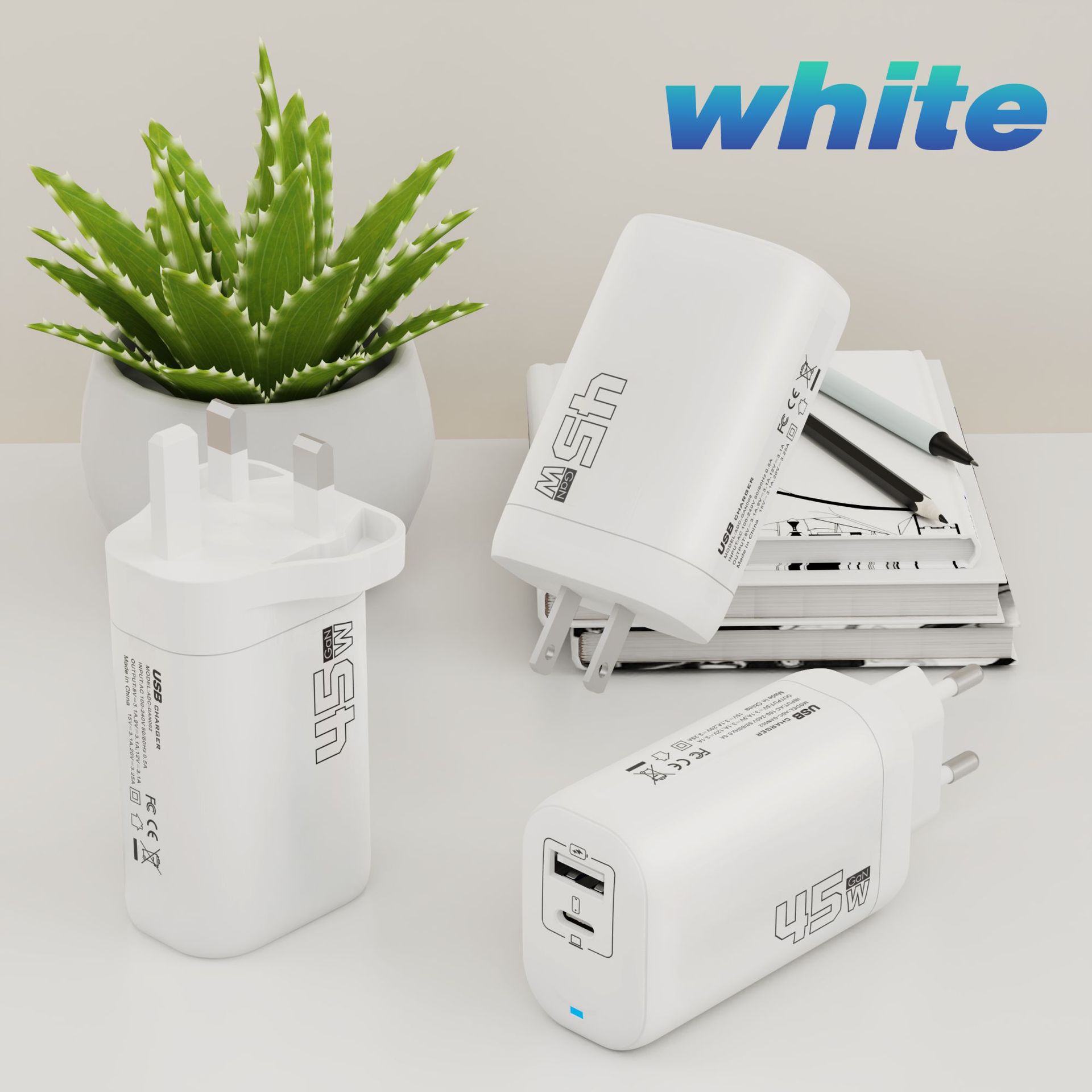 Cargador de alta potencia multipuerto poroso con cabeza de carga rápida de uso general, estándar americano, estándar europeo, estándar británico, estándar australiano, multiinterfaz