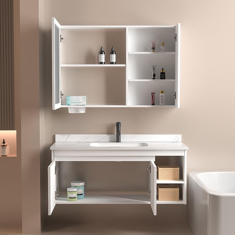 De madera maciza inteligente gabinete de baño blanco combinación de cerámica cuenca integrada pequeño apartamento lavabo de baño lavabo