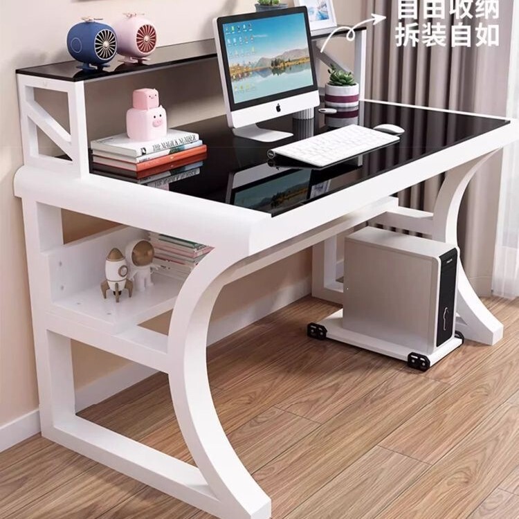 Computer desk with explosion-proof tempered glass, can place items on top and bottom, suitable for small spaces, simple design, home-use gaming desk Computer desk with explosion-proof tempered glass, can place items on top and bottom, suitable for small spaces, simple design, home-use gaming desk
