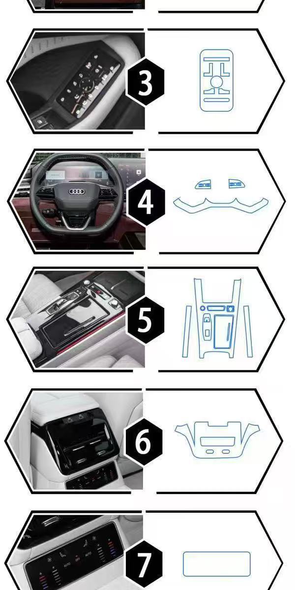 Suitable for 26 Models of Audi A6L Navigation Screen Interior Film, Interior Protective Film, Center Console Gear Tpu Film Modification Decoration