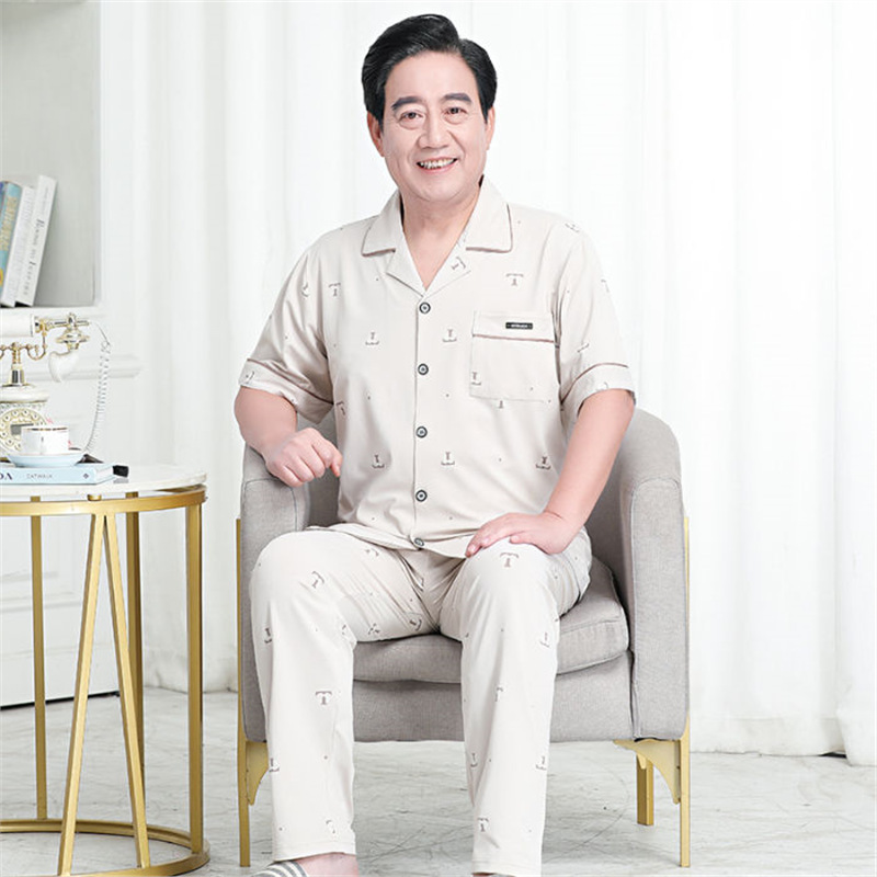 Pajamas de algodón delgado de manga corta para hombres, pajamas de verano, abuelos, padres, pajamas de verano, cuadros