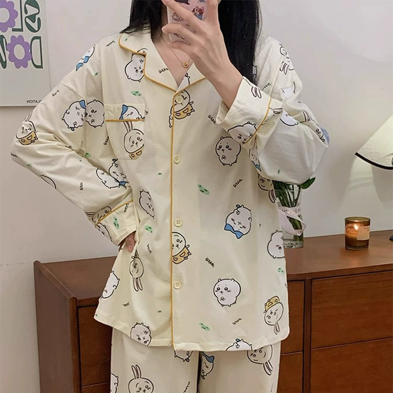 Пижамный набор Hello Kitty на осень (Hello Kitty) милый японский стиль, хлопок с длинным рукавом, размеры M–XXL