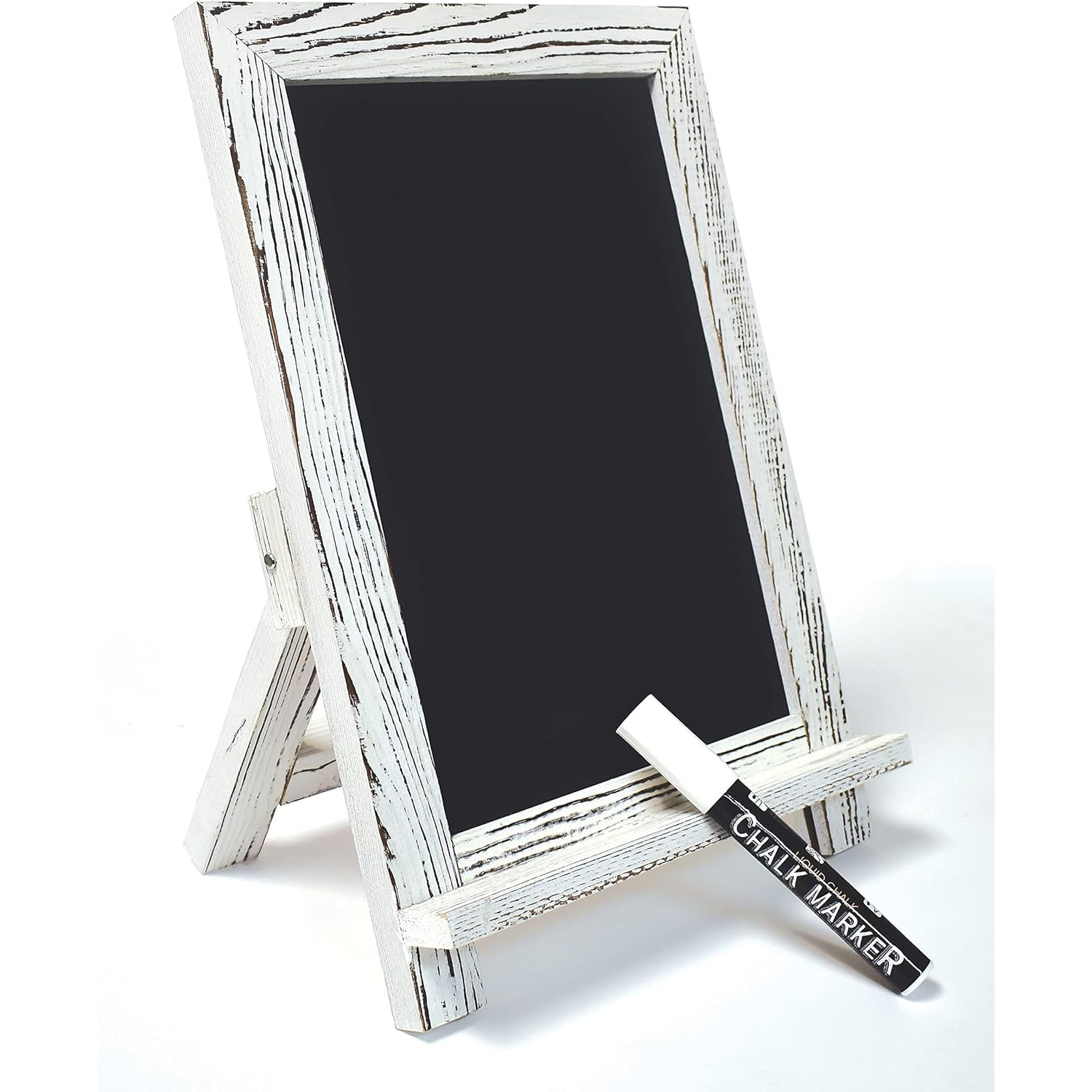 Desktop Chalkboard Sign with a Rustic Style Wooden Frame, Built-In Shelf, and Foldable Stand