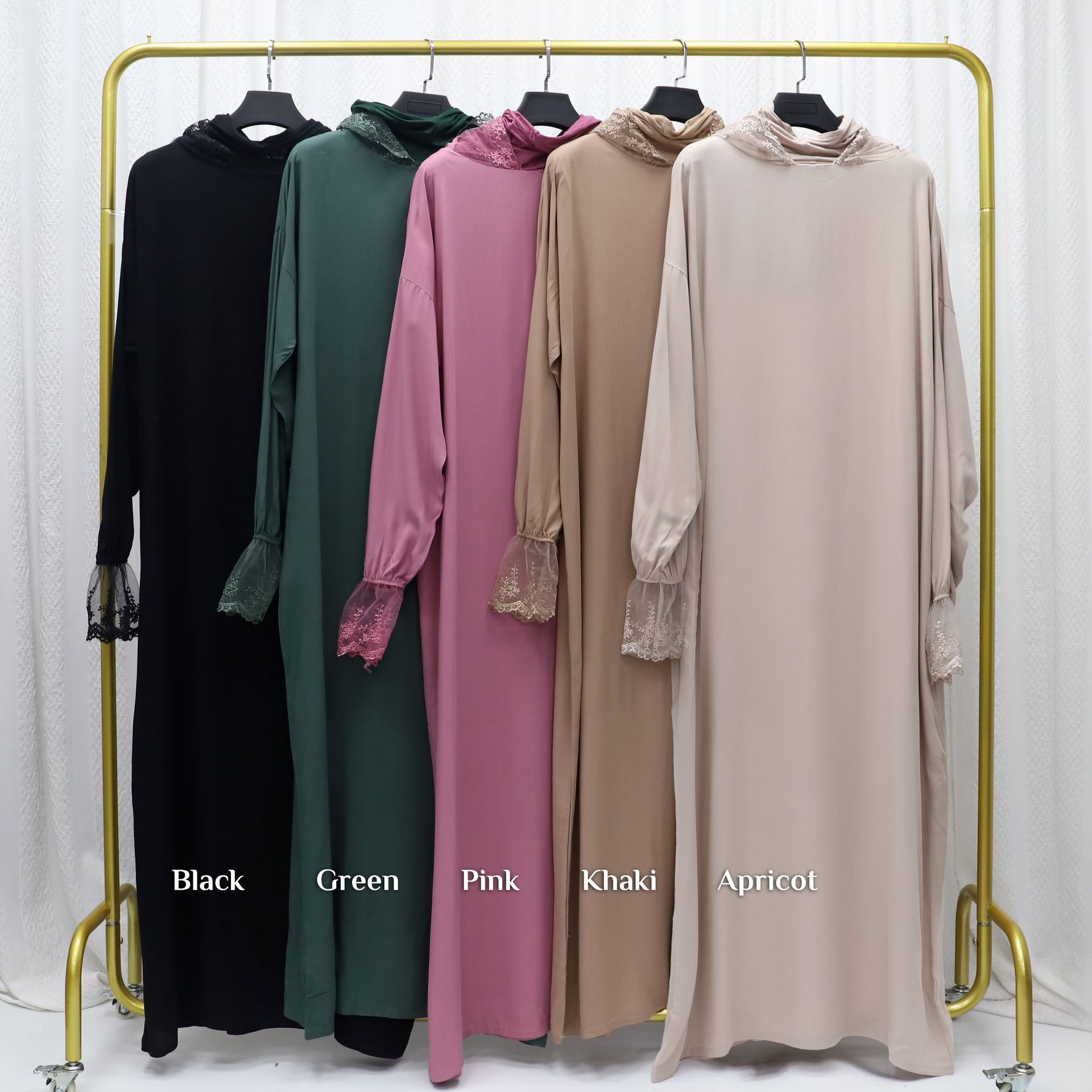 Langes Muslimisches Kleid Für Damen Mit Kapuze Einfarbig Weit_voghion.com
