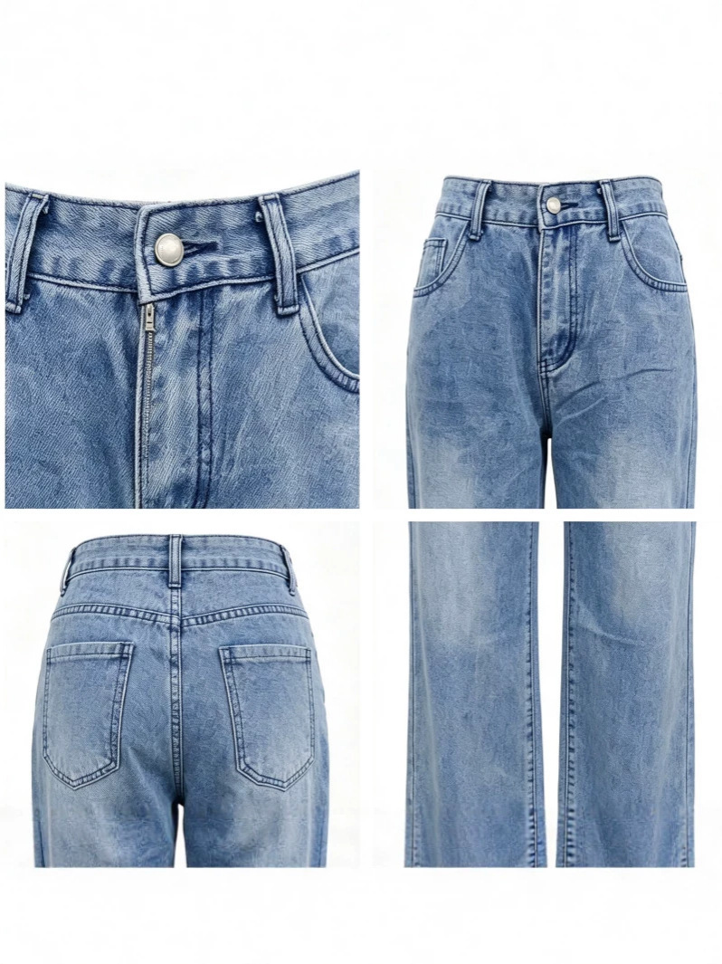 Jeans de Pierna Ancha para Mujer de Mezclilla de Algodón, Cintura Alta, Sin Elasticidad