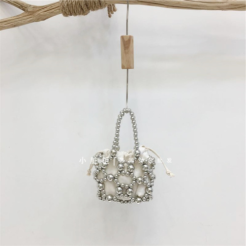 本季 法式仙女迷你镂空手工编织珍珠串珠包包手提菜篮子斜挎包