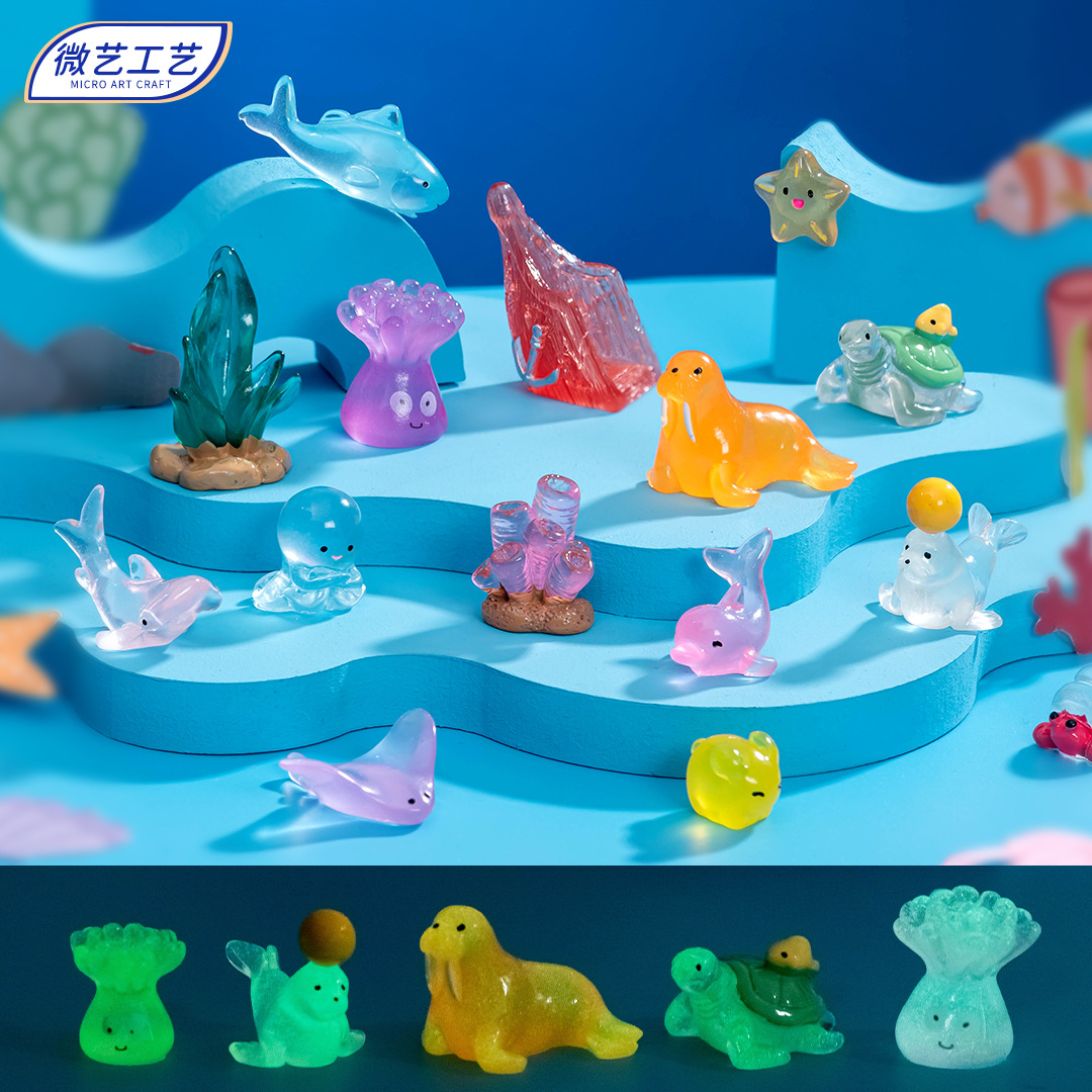 夜光海洋动物海豚海豹海狮海龟章鱼珊瑚树脂工艺品水族鱼缸小摆件