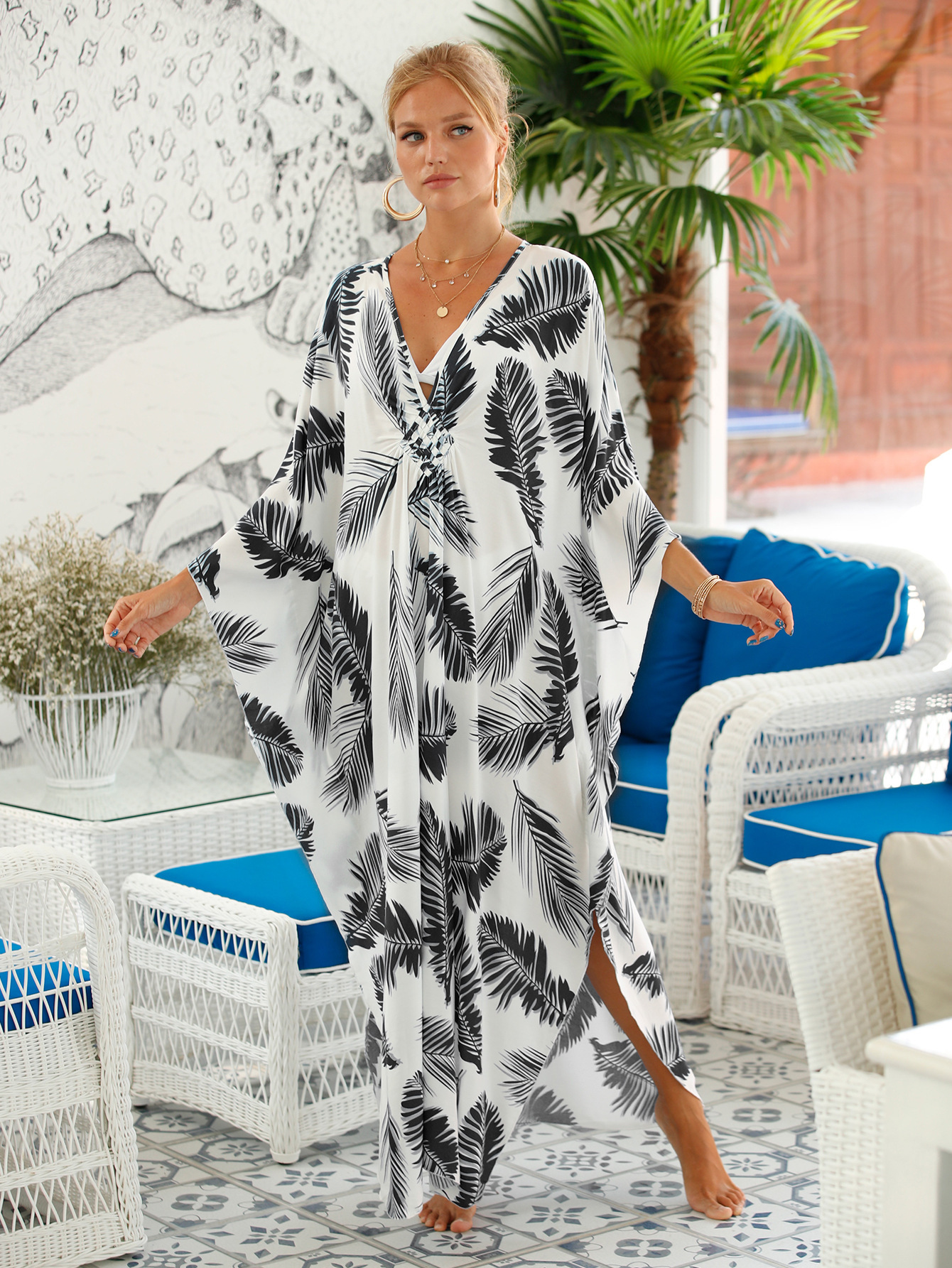 224g Weight Sunscreen Shirt Outerwear Type 3/4 Length Sleeve Sleeve Length Polyester Fabric Type Long Top Length V Neck Neckline Printing, Leopard Pattern Spring&Summer Season Women's Gender Vacation, Beach Style Women's Printing Leopard Vacation Beach Cover Ups 无