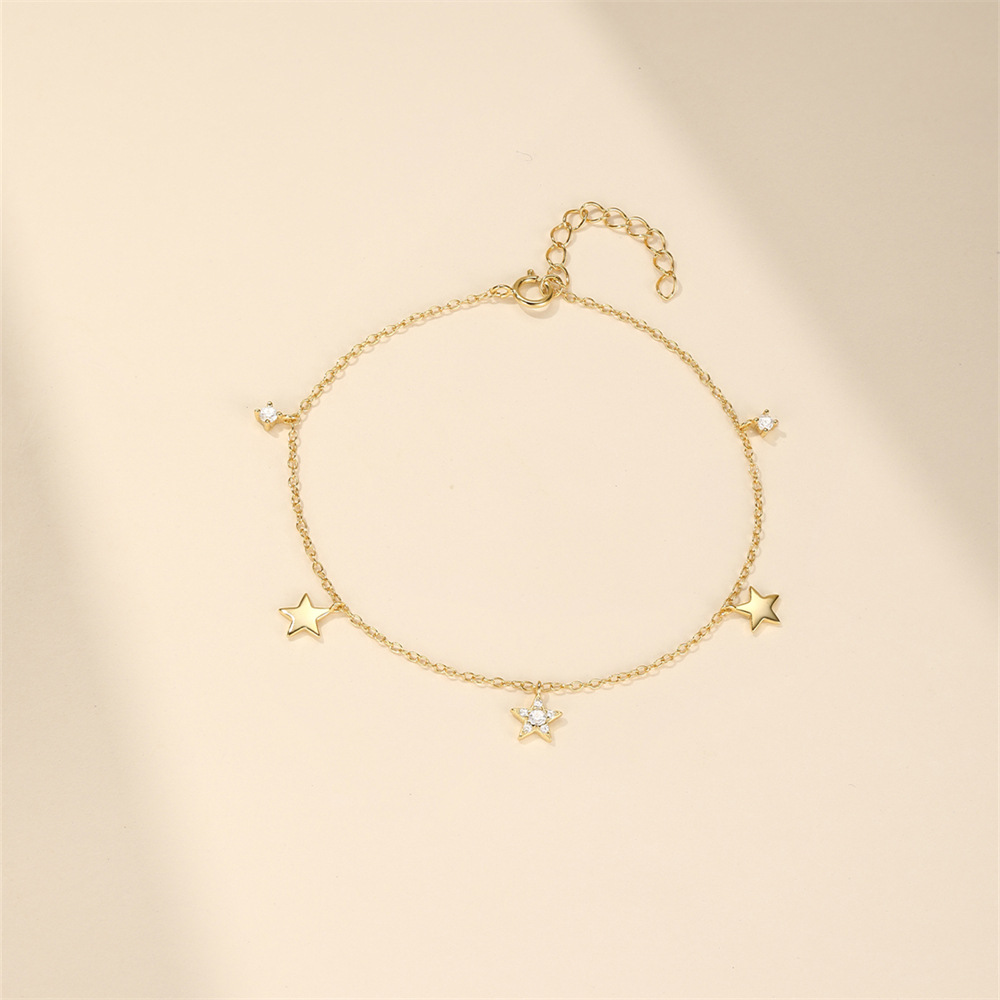 925 Sterling Silver Material Star Pattern 1 Piece 925 Sterling Silver Star Zircon 925 Sterling Silver Cable Chain Bracelets