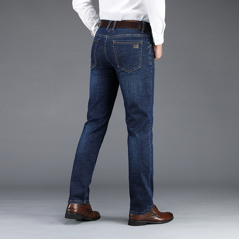 2024 otoño e invierno moda todo fósforo hombres jóvenes pantalones de mezclilla de negocios de mediana edad papá pantalones de hombre sueltos elásticos