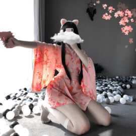 林林婷新款情趣内衣女 日式复古印花和服套装浴袍一件代发批发
