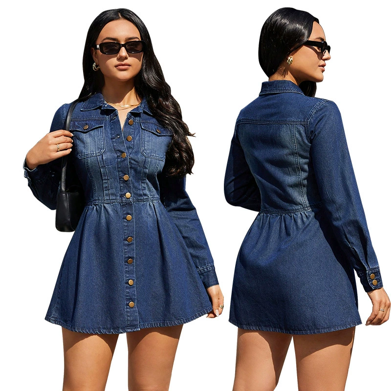 218635 Новый европейский и американский джинсовый длинный рукав с завышенной талией, продажа напрямую от производителя на независимом сайте Amazon