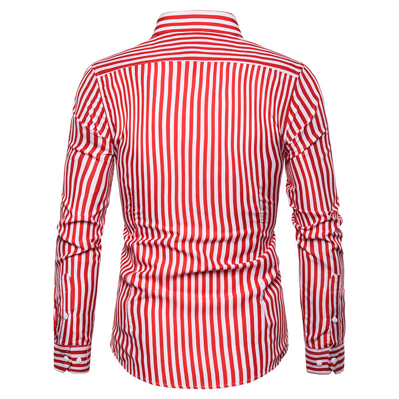 Camicia a maniche lunghe a righe da uomo casual slim autunno 2023_voghion.com