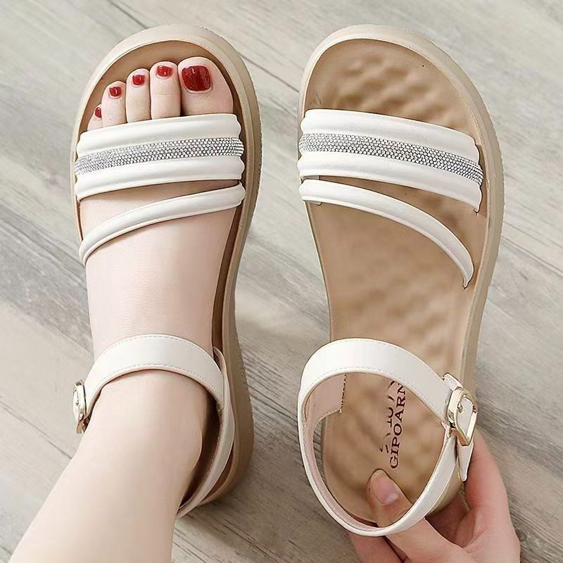 2026 primavera nuevas sandalias de suela gruesa con falda de perla hebilla de sandalias romanas