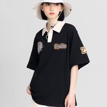 美式复古撞色刺绣短袖POLO衫男2025夏季宽松港风潮牌情侣百搭体恤