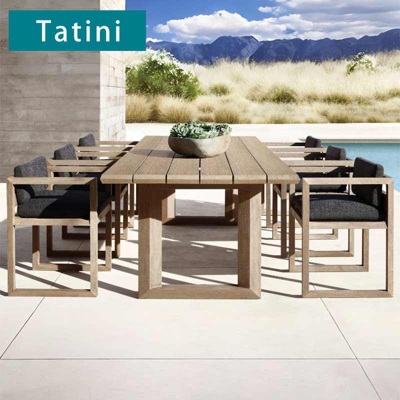 Mesa y silla de teca al aire libre terraza de jardín al aire libre a prueba de agua muebles de protección solar patio al aire libre combinación de mesas y sillas de madera maciza