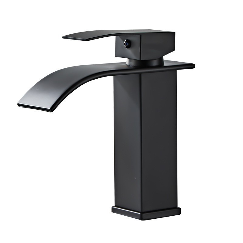 Cascada Cuenca del grifo de cobre caliente y fría lavabo mueble de baño negro lavabo de baño cuenca transfronteriza image 6