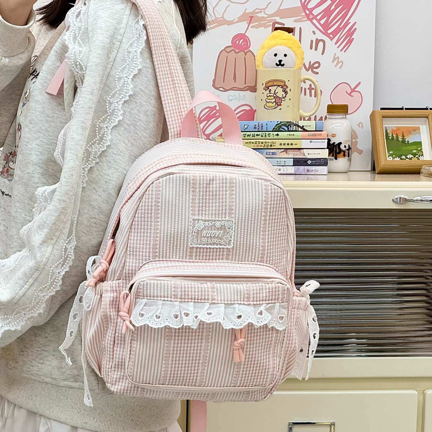 Dolce mochila de encaje mochila de malla multifuncional nueva mochila escolar de chicas de estilo de viento estudiantes de clase 2026 luz
