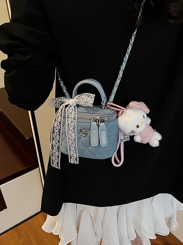 Xiaozhong Ling bordado bolso de cadena 2026 nuevo bolso de caja de denim de textura ligera de lujo de hombro oblicuo bolso cuadrado