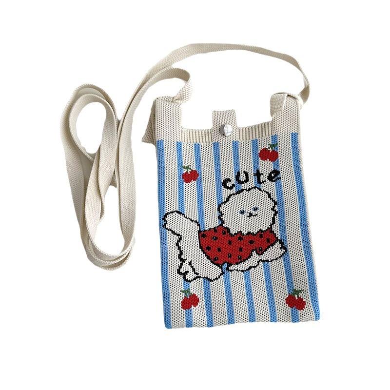 Nuevo diseño de nicho, mini bolso de teléfono móvil de punto de dibujos animados lindo, todo fósforo, pequeño bolso cuadrado de mensajero de viajero portátil pequeño