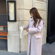 生c 粉色韩版羊毛毛呢马海毛大衣女2025秋冬气质单排扣中长款外套