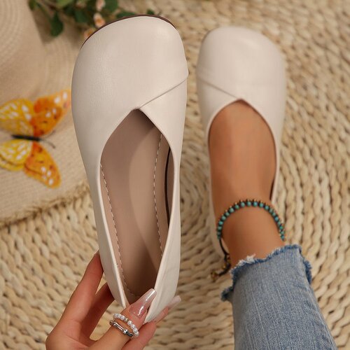 Large size single-layer women's 2024 spring and summer new round head shallow cut flat-heeled mother's shoes casual minococcasin-minoccasin-bean shoes foreign trade wholesale
